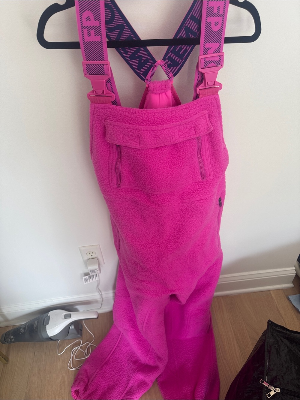 Free People Women’s Hot Pink Fleece Snow Overalls with Adjustable Straps